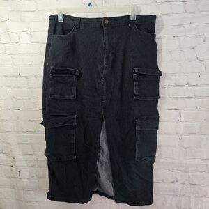 Daisy  Black Cargo Midi Denim Skirt Size XL Grunge Gorpcore Goth Street Cyber